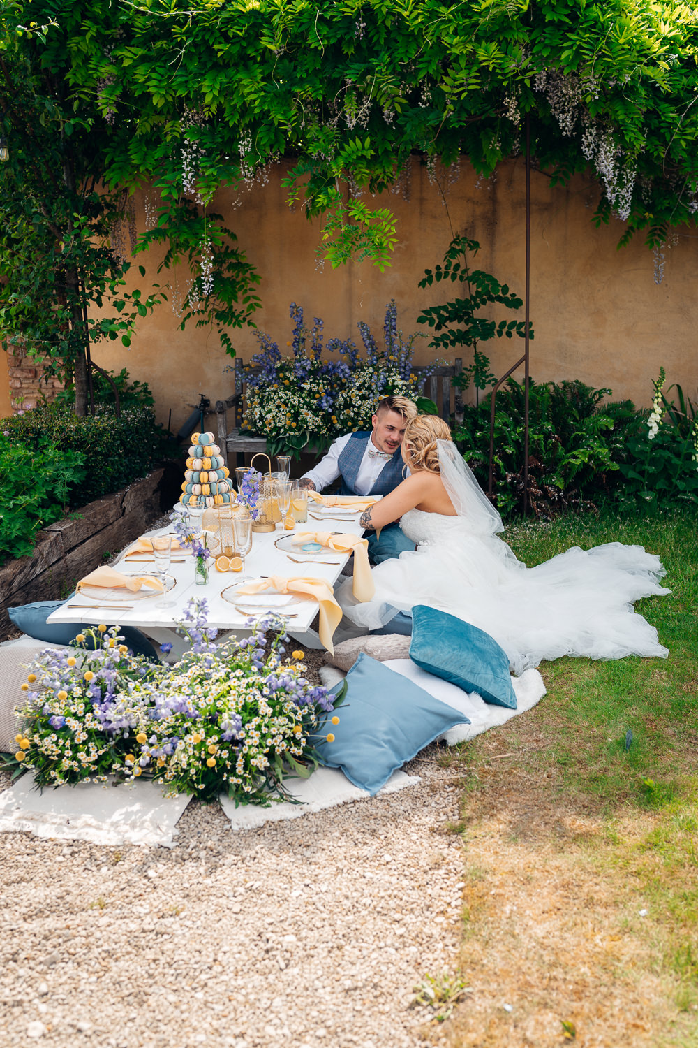 Picnic Feast Food Grazing Platter Sharing Plates Blue Yellow Wedding Ideas EmilyCollettPhotography