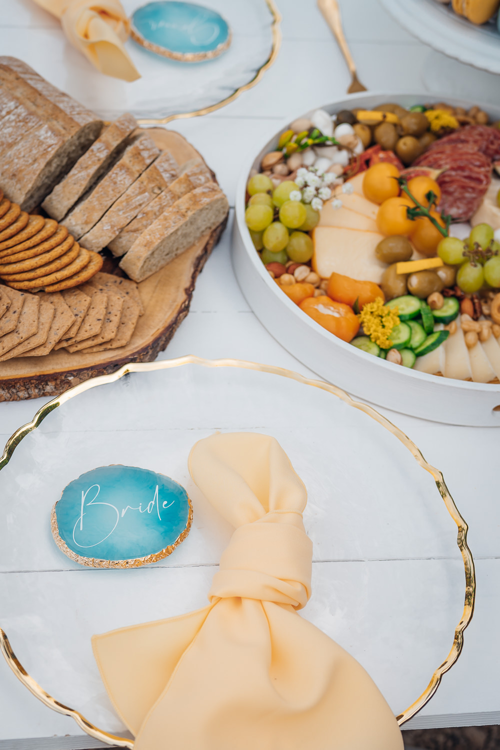 Knot Napkin Agate Place Name Blue Yellow Wedding Ideas EmilyCollettPhotography