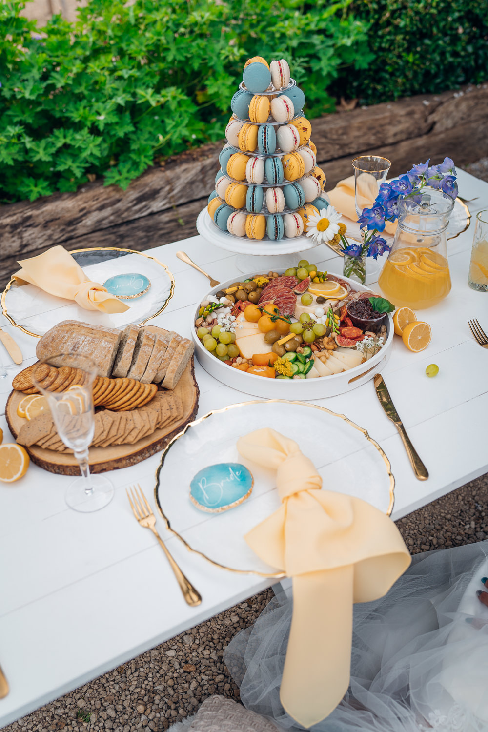 Picnic Feast Food Grazing Platter Sharing Plates Blue Yellow Wedding Ideas EmilyCollettPhotography