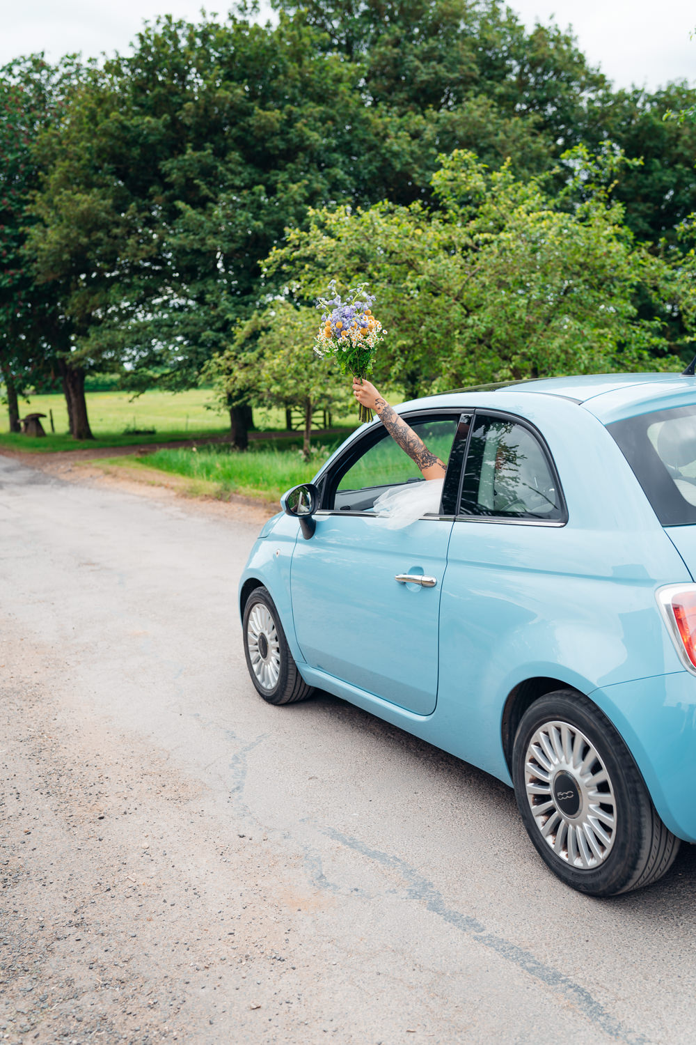 Fiat 500 Car Blue Yellow Wedding Ideas EmilyCollettPhotography