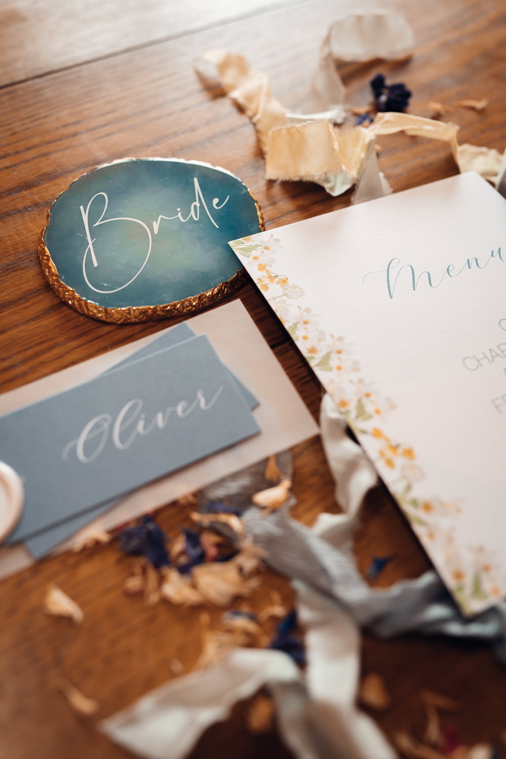Stationery Wax Seal Calligraphy Blue Yellow Wedding Ideas EmilyCollettPhotography