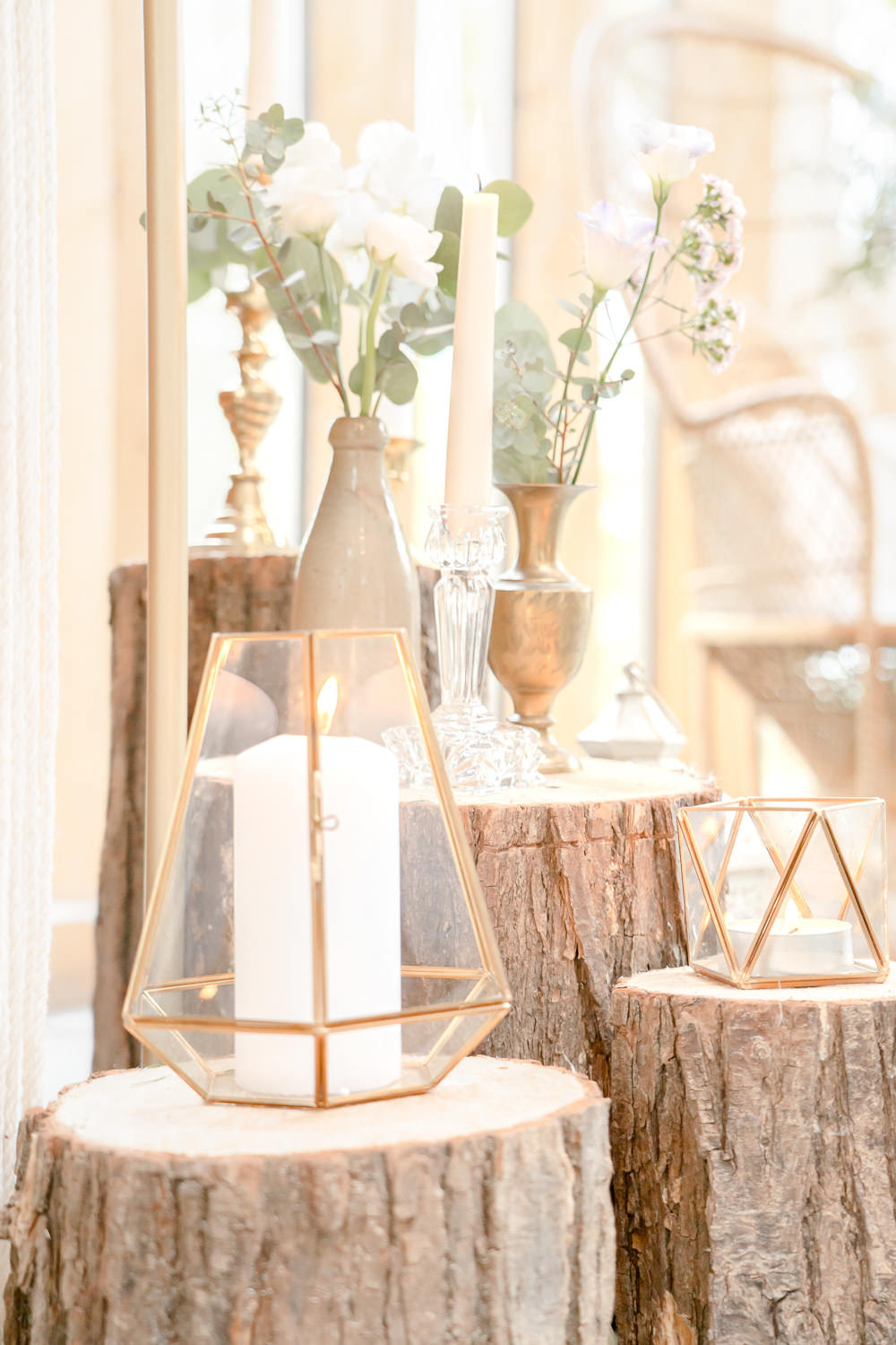 Log Stump Candles Brass Greenery Decor Boho Fairytale Wedding With Love Rose Photography