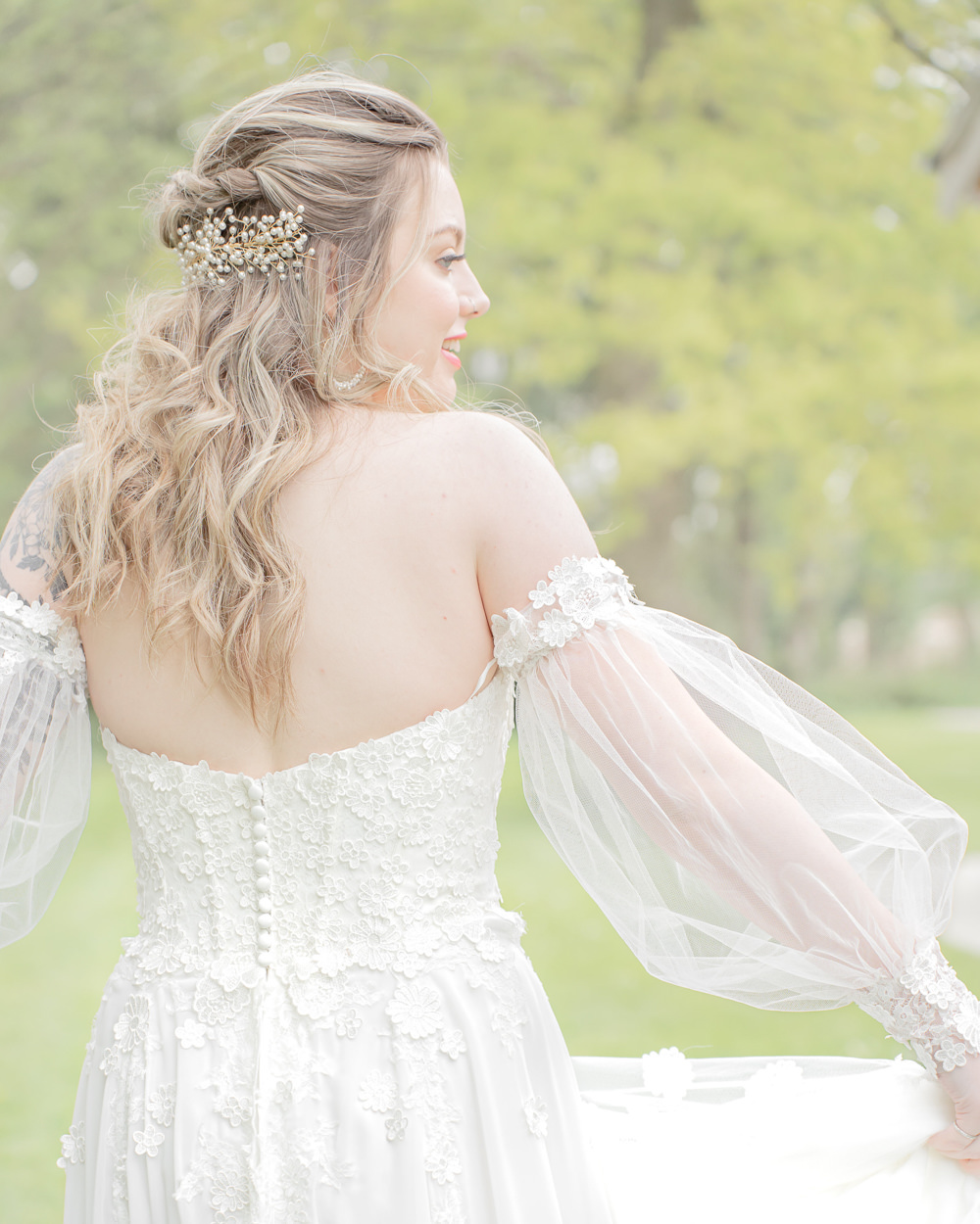 Dress Gown Bride Bridal Tulle Detachable Sleeves Boho Fairytale Wedding With Love Rose Photography