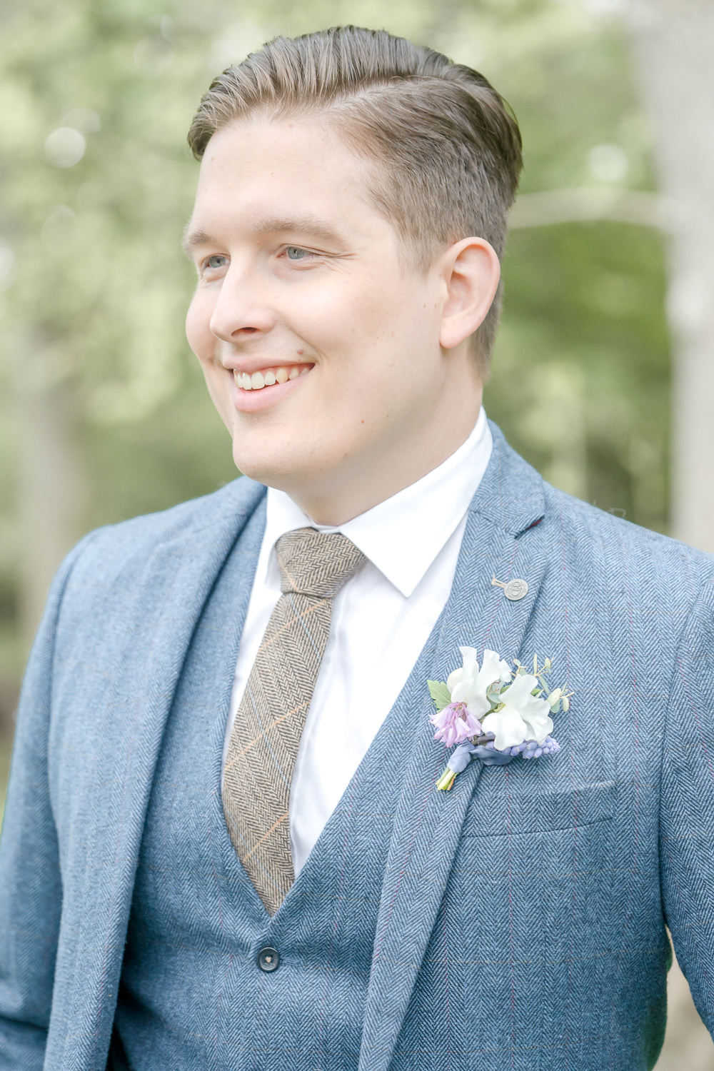Groom Blue Suit Grey Tie Boho Fairytale Wedding With Love Rose Photography