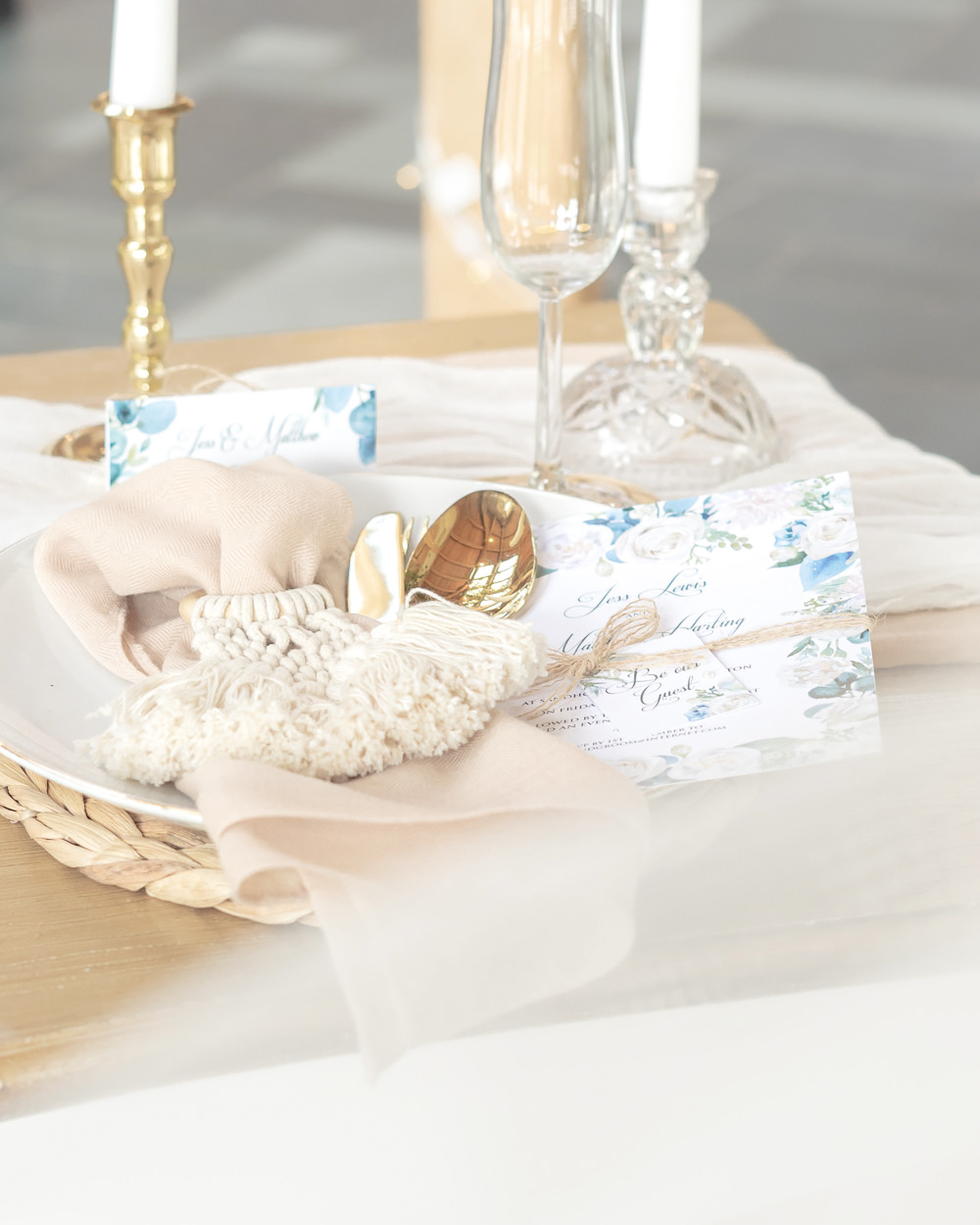 Place Setting Decor Candles Macrame Menu Napkin Boho Fairytale Wedding With Love Rose Photography