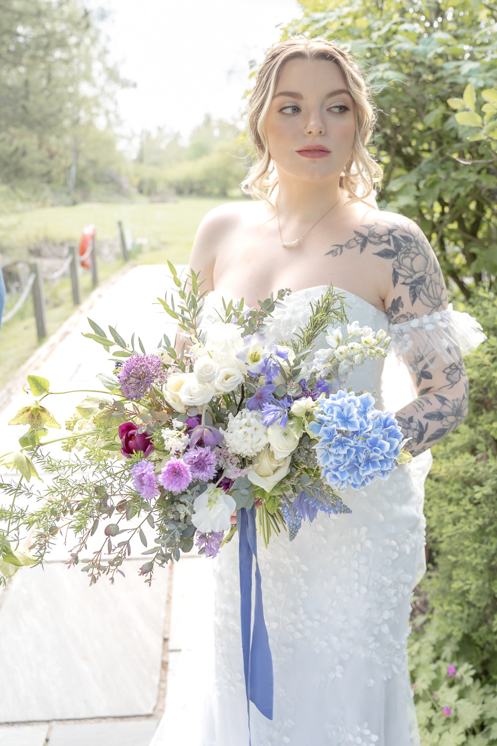 Bouquet Flowers Bride Bridal Pink White Blue Rose Hydrangea Hyacinth Boho Fairytale Wedding With Love Rose Photography
