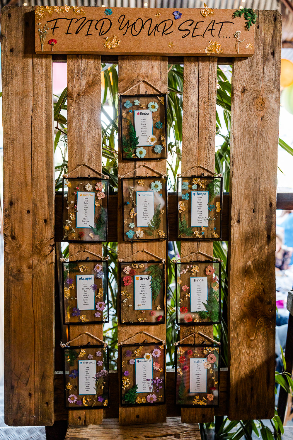 Pressed Flower Seating Chart Frames Floral Colourful Wildflower Wedding Eve Dunlop Photography