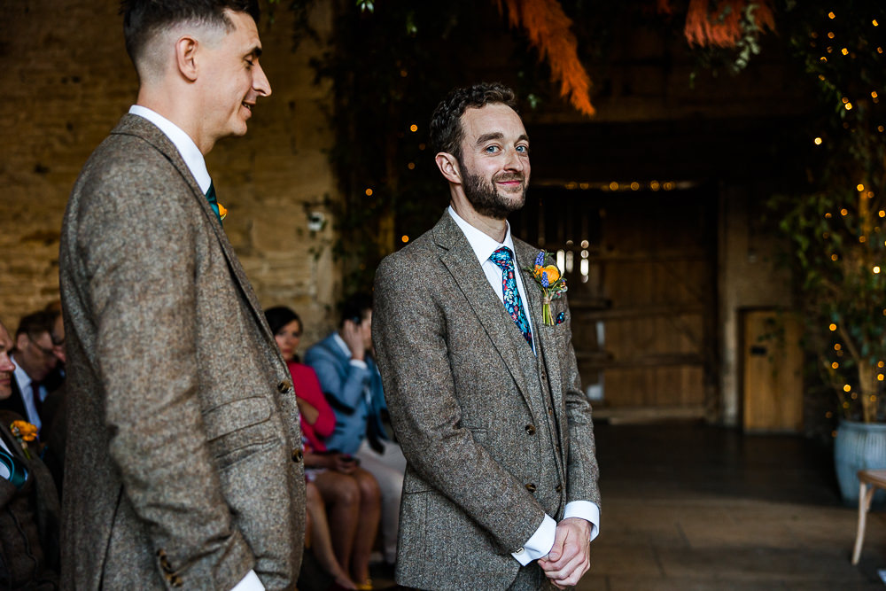 Groom Brown Tweed Suit Floral Tie Colourful Wildflower Wedding Eve Dunlop Photography