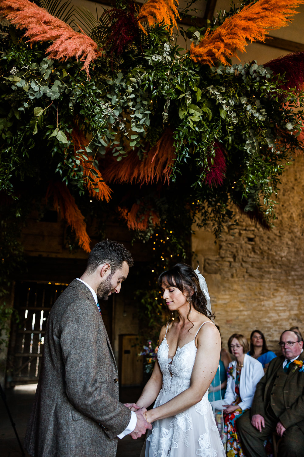 Pampas Grass Hoop Orange Pink Hanging Floral Display Greenery Ceremony Colourful Wildflower Wedding Eve Dunlop Photography