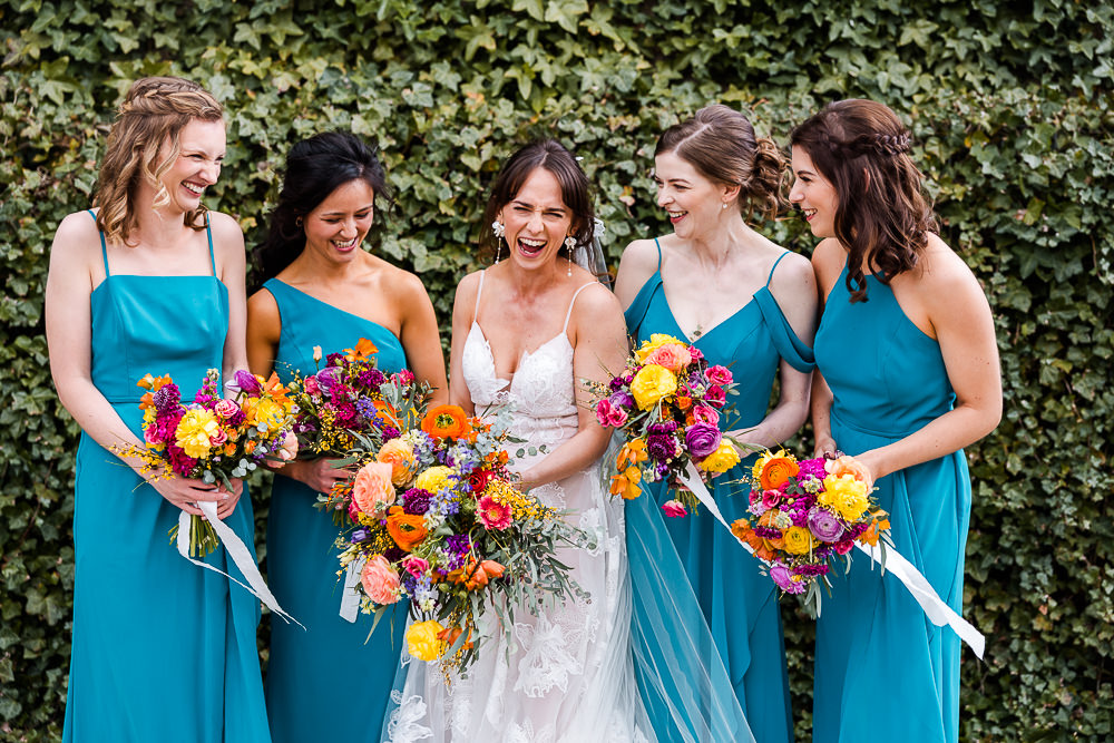 Bridal Flowers Blue Teal Bridesmaid Dresses Colourful Wildflower Wedding Eve Dunlop Photography