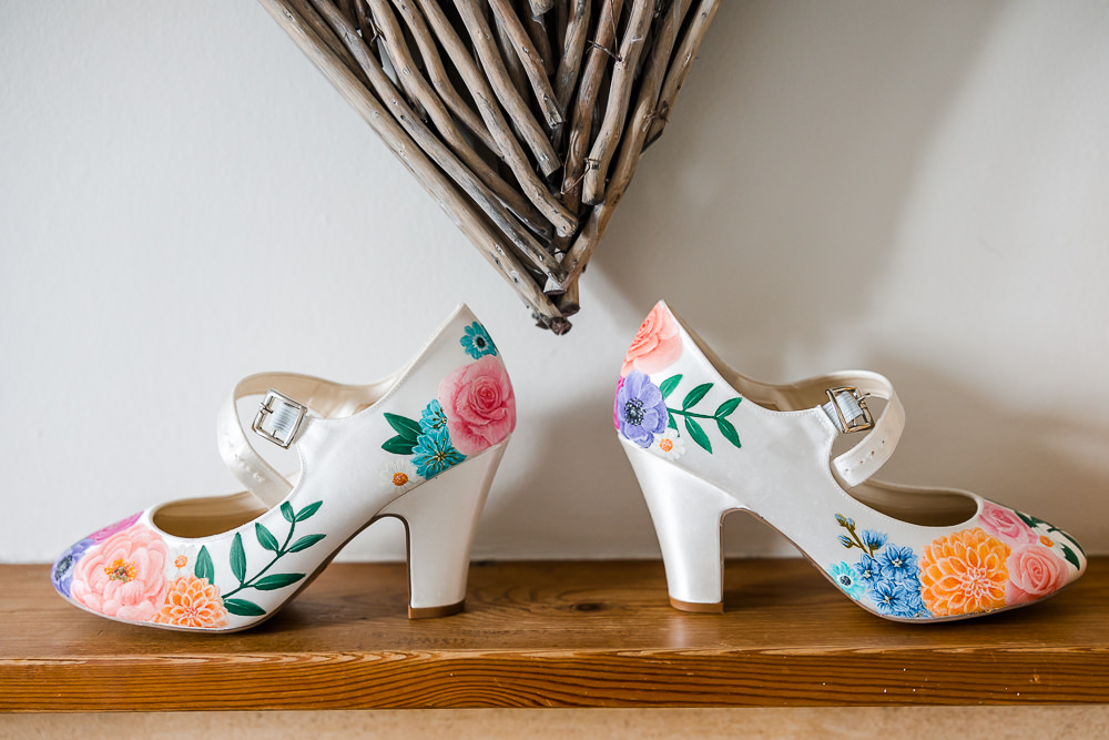 Floral Handpainted Wedding Shoes Colourful Wildflower Wedding Eve Dunlop Photography