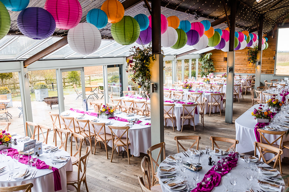 Paper Lanterns Barn Decor Fairy Lights Colourful Wildflower Wedding Eve Dunlop Photography