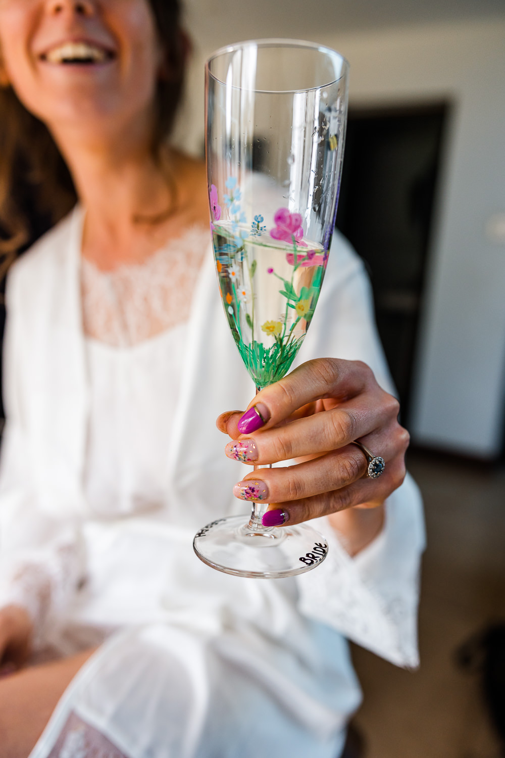 Floral Painted Champagne Flute Manicure Nails Bride Colourful Wildflower Wedding Eve Dunlop Photography