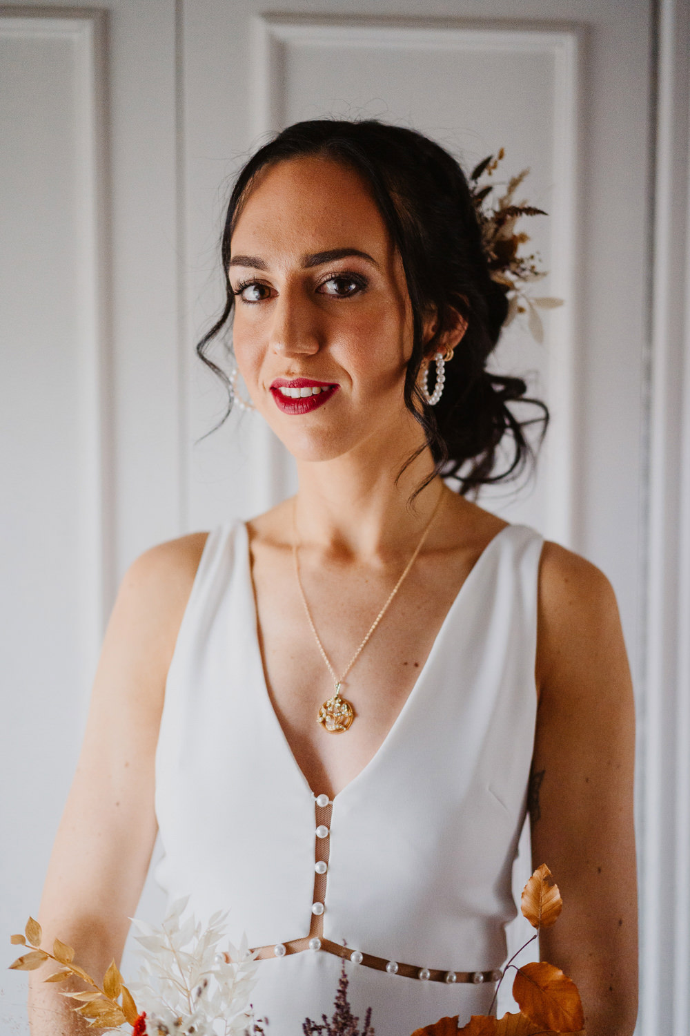 Bride Bridal Dress Gown Straps Modeca Cumbria Barn Wedding Maytree Photography