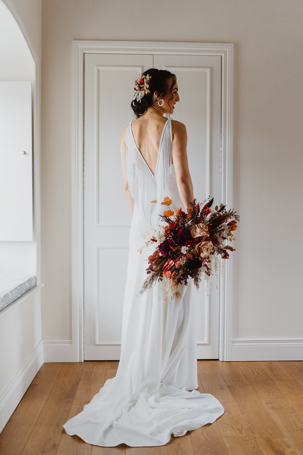 Bride Bridal Dress Gown Straps Modeca Cumbria Barn Wedding Maytree Photography