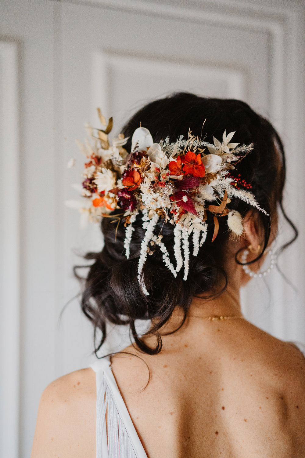 Dried Flowers Hair Bride Bridal Up Do Hairstyle Cumbria Barn Wedding Maytree Photography
