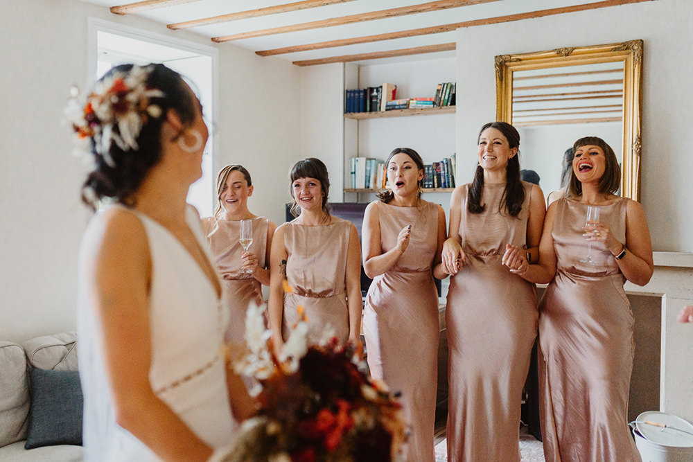 Blush Satin Bridesmaid Dresses Cumbria Barn Wedding Maytree Photography