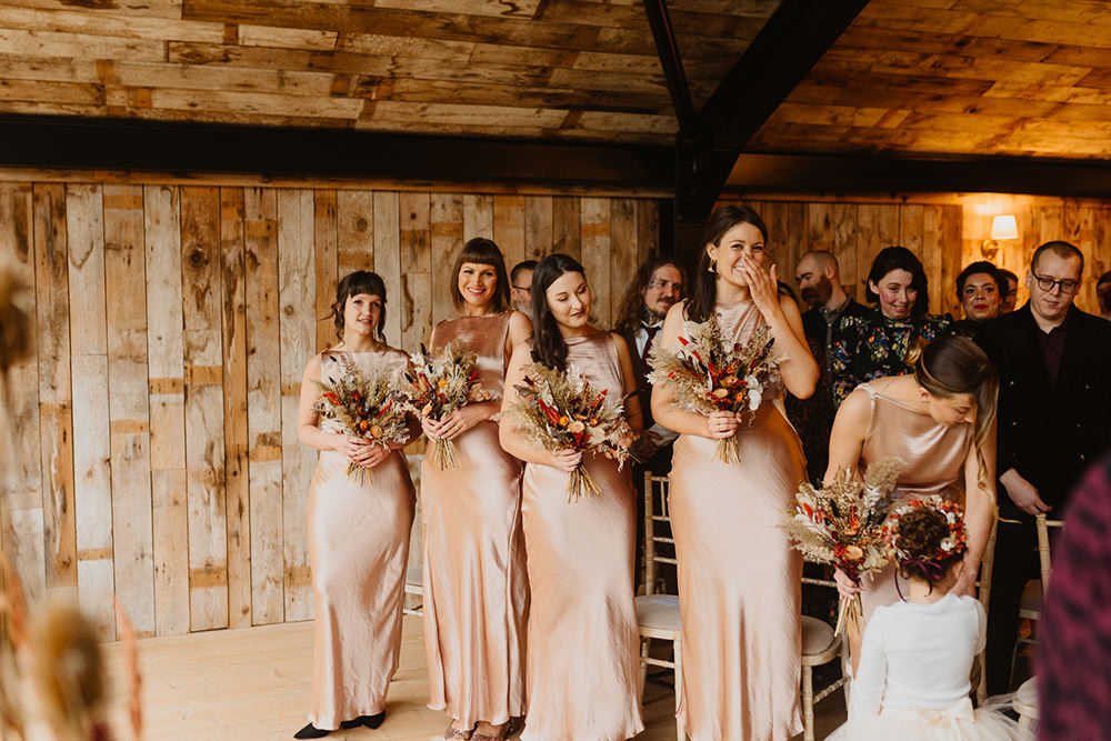 Blush Satin Bridesmaid Dresses Cumbria Barn Wedding Maytree Photography