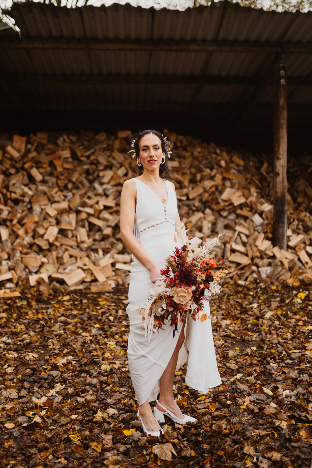 Bride Bridal Dress Gown Straps Modeca Cumbria Barn Wedding Maytree Photography