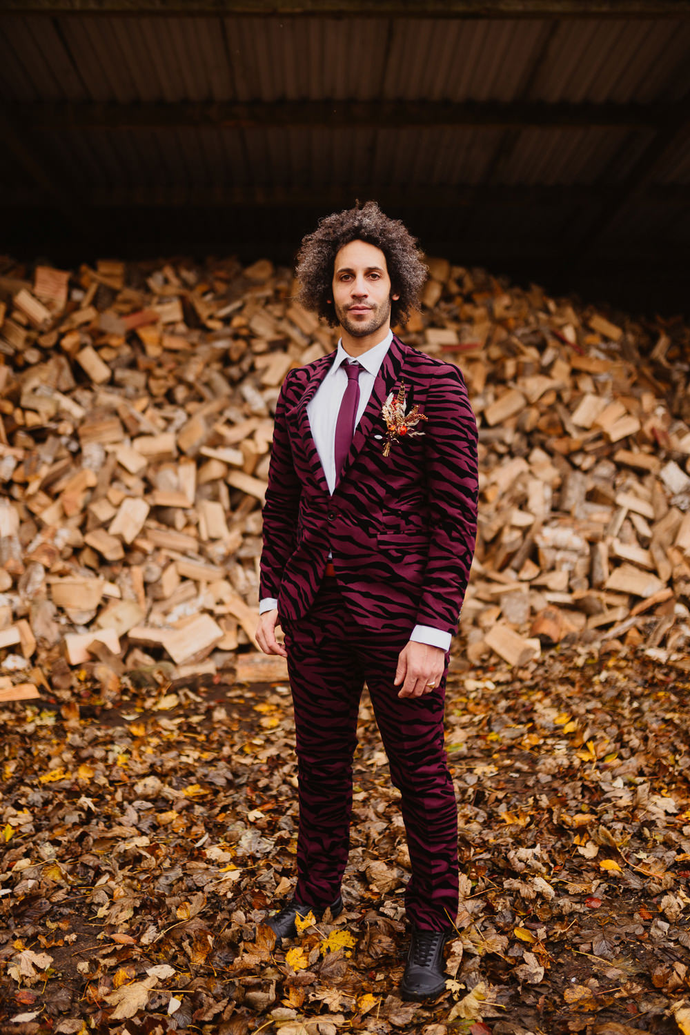 Groom Burgundy Red Suit Cumbria Barn Wedding Maytree Photography