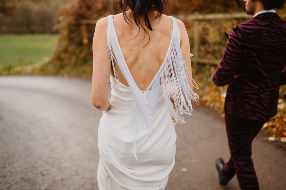 Bride Bridal Dress Gown Straps Modeca Tassel Cumbria Barn Wedding Maytree Photography