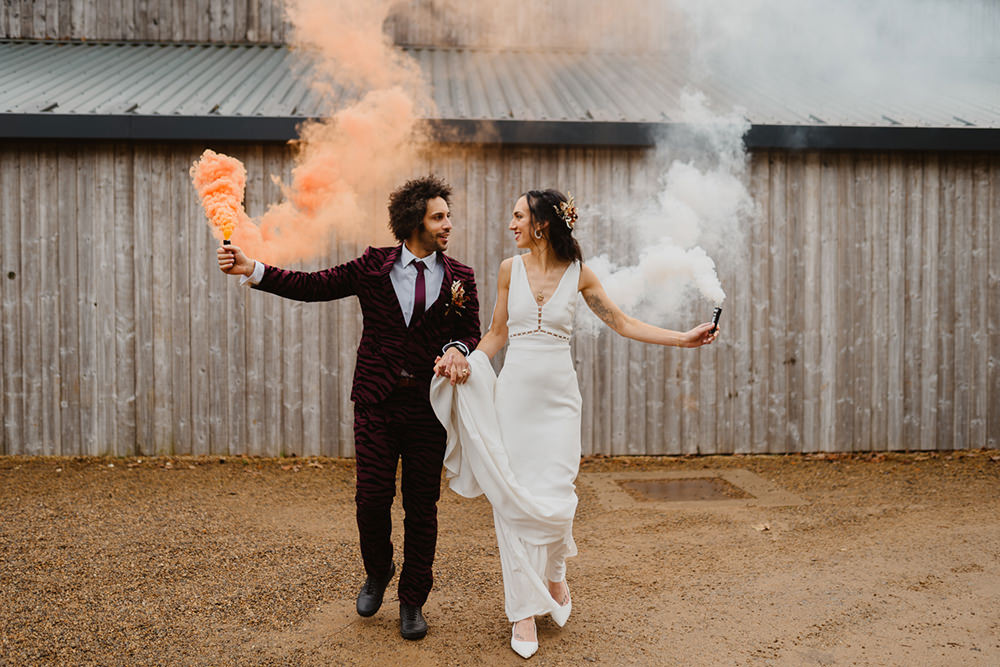 Smoke Flares Cumbria Barn Wedding Maytree Photography