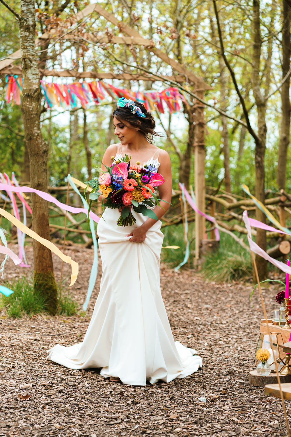 Lace Top Strappy Gown Bride Bridal Button Back Endeavour Woodland Weddings Brad Gommon Photography