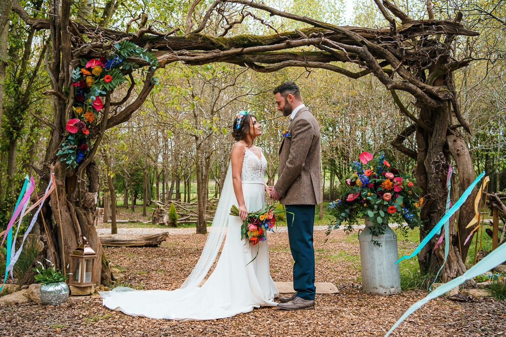 Ceremony Branch Arch Flower Backdrop Endeavour Woodland Weddings Brad Gommon Photography
