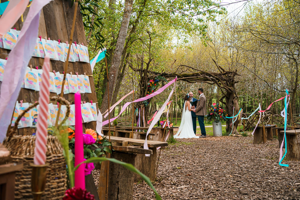 Ceremony Branch Arch Flower Backdrop Endeavour Woodland Weddings Brad Gommon Photography