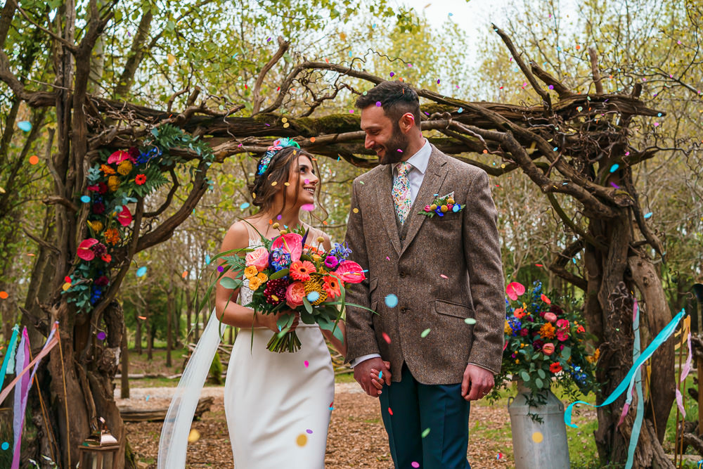 Ceremony Branch Arch Flower Backdrop Endeavour Woodland Weddings Brad Gommon Photography