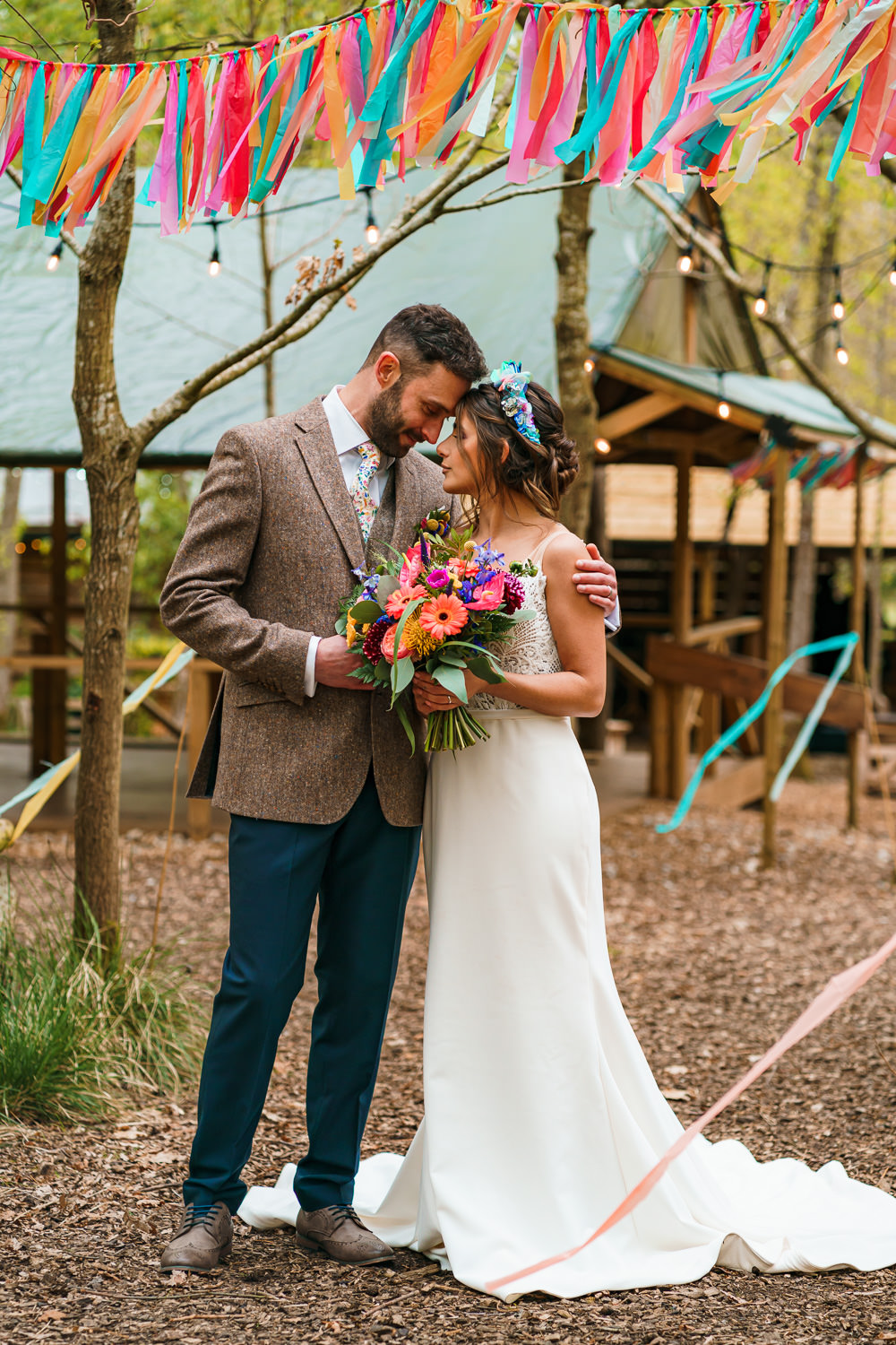 Ribbon Bunting Outdoor Decor Endeavour Woodland Weddings Brad Gommon Photography