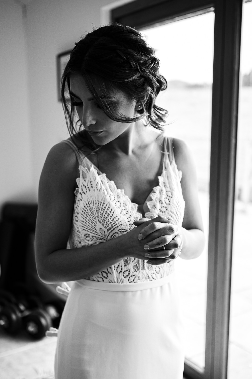 Lace Top Strappy Gown Bride Bridal Button Back Endeavour Woodland Weddings Brad Gommon Photography