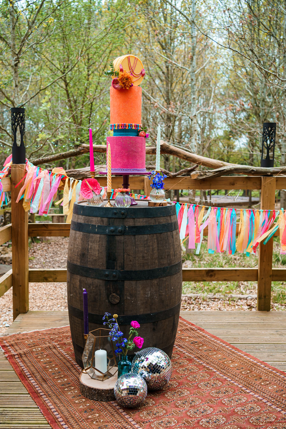 Cake Table Barrel Endeavour Woodland Weddings Brad Gommon Photography