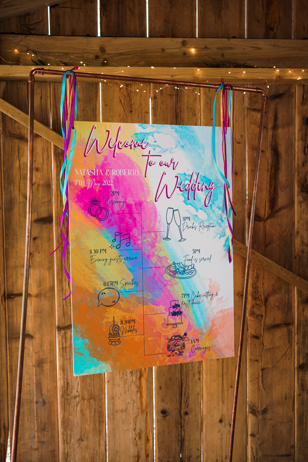Colourful Table Plan Watercolour Endeavour Woodland Weddings Brad Gommon Photography
