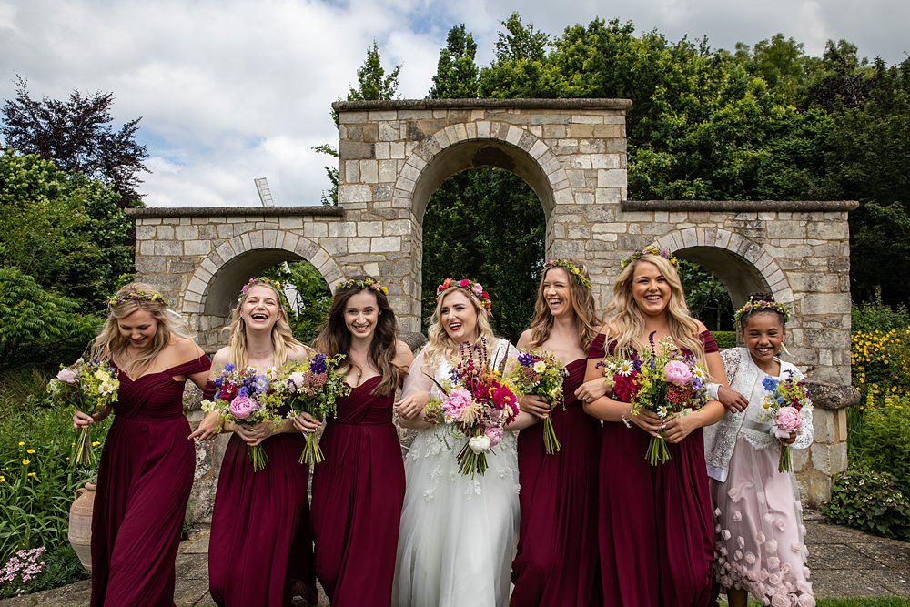 Burgundy Red Bridesmaid Dresses Flaxbourne Gardens Wedding Lorna Newman Weddings