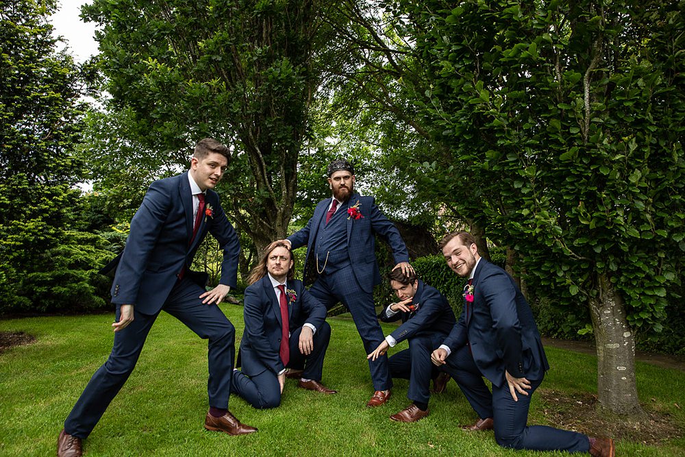Groomsmen Suit Navy Red Tie Groom Flaxbourne Gardens Wedding Lorna Newman Weddings