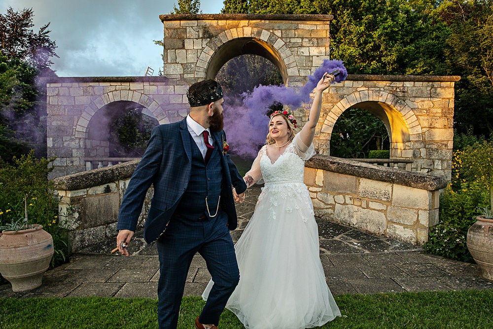 Smoke Flare Flaxbourne Gardens Wedding Lorna Newman Weddings