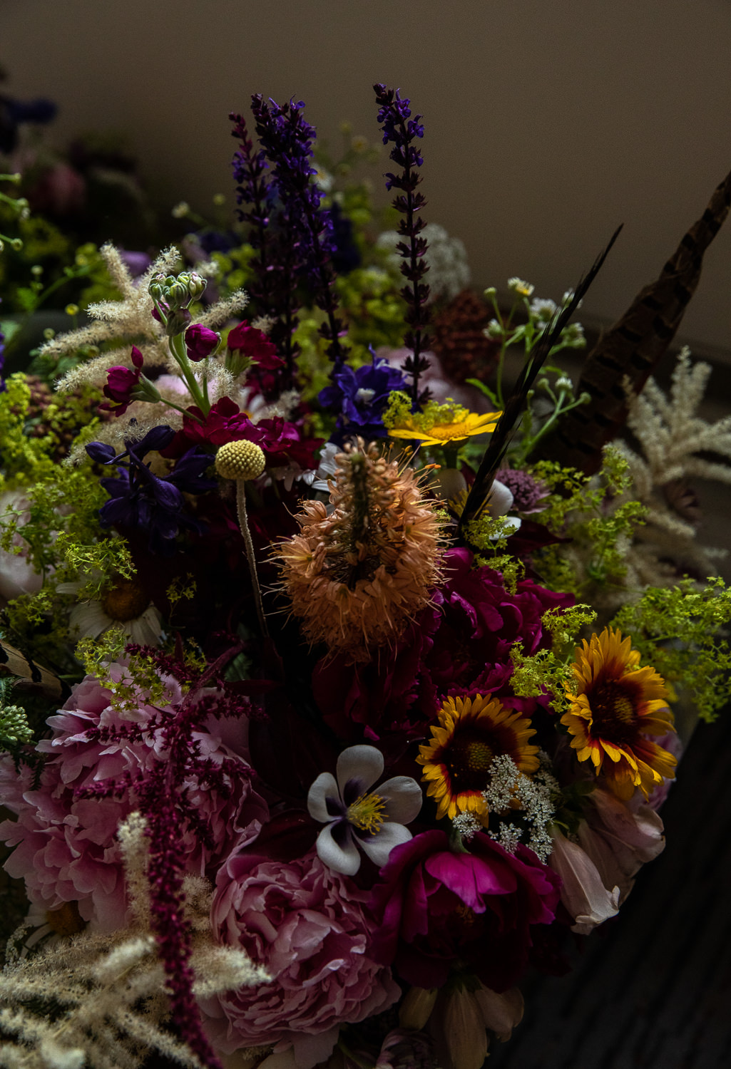 Bridal Bouquet Flowers Peony Daisy Foxglove Astilbe Feather Salvia Flaxbourne Gardens Wedding Lorna Newman Weddings