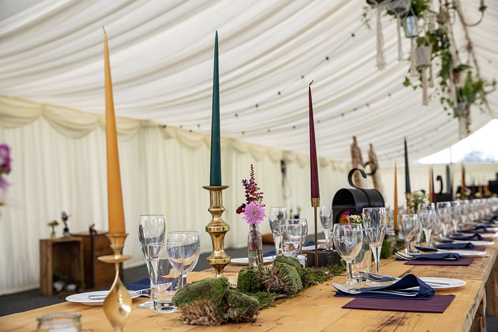 Table Decor Colourful Candles Flowers Marquee Flaxbourne Gardens Wedding Lorna Newman Weddings