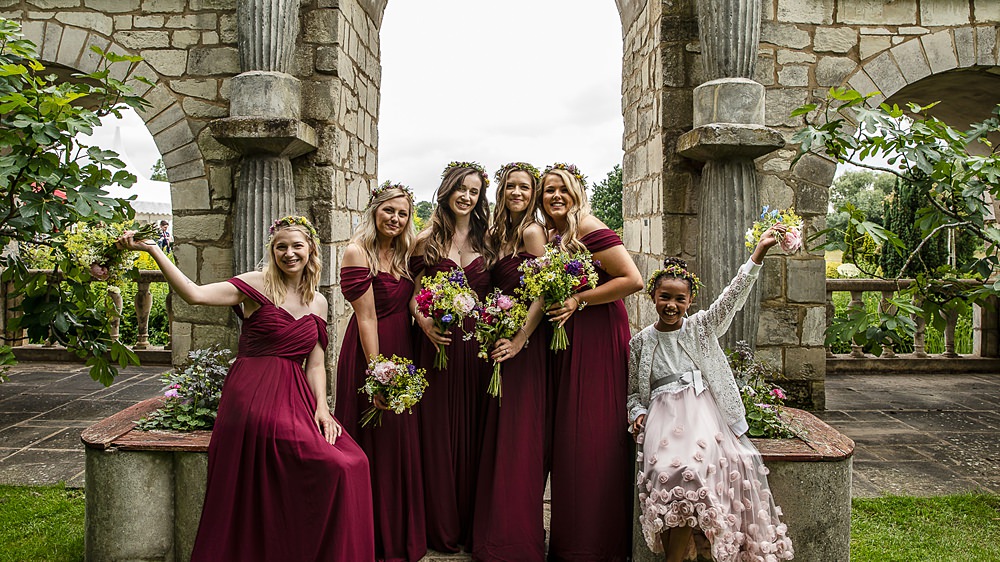 Burgundy Red Bridesmaid Dresses Flaxbourne Gardens Wedding Lorna Newman Weddings