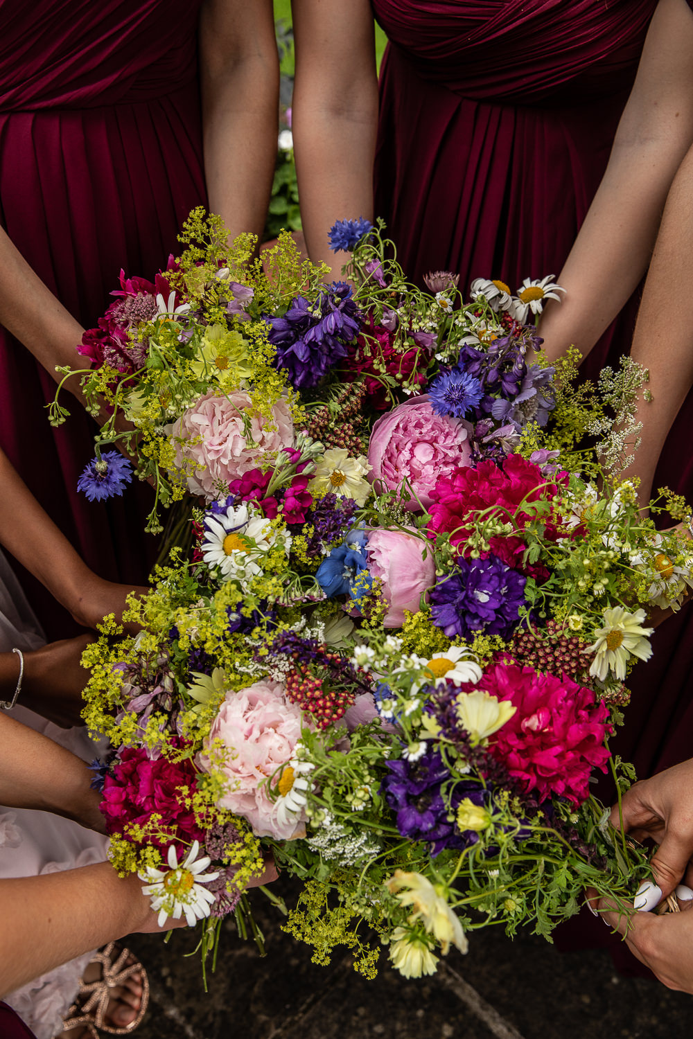 Bridal Bouquet Flowers Peony Daisy Cornflower Gardens Wedding Lorna Newman Weddings