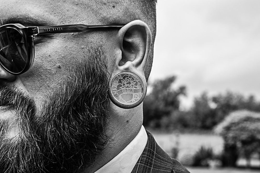 Groom Earring Flaxbourne Gardens Wedding Lorna Newman Weddings