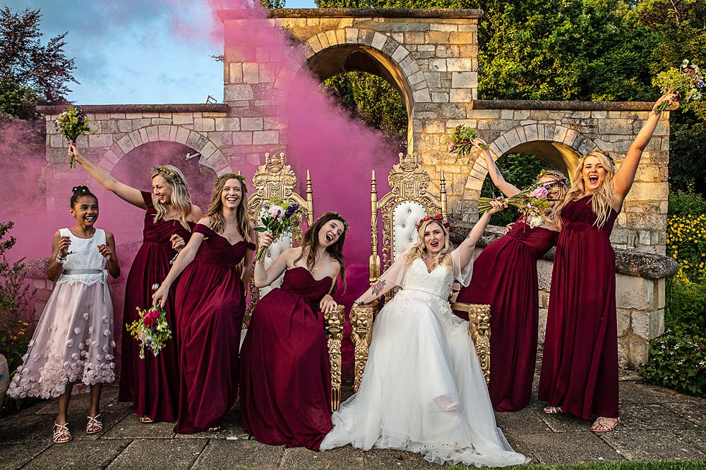Burgundy Red Bridesmaid Dresses Flaxbourne Gardens Wedding Lorna Newman Weddings