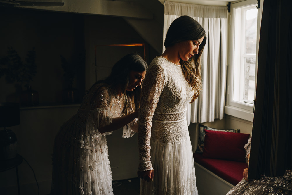 Dress Gown Bride Bridal Lace Long Sleeve Sophia Lihi Hod Gloucestershire Barn Wedding Winnington & Coe