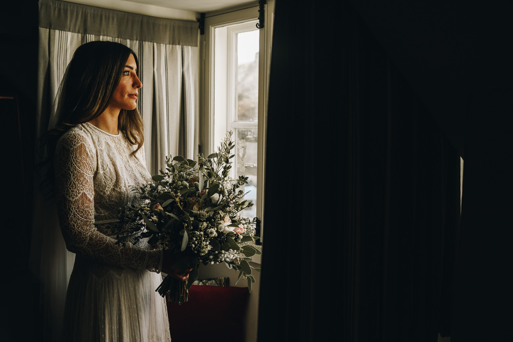 Dress Gown Bride Bridal Lace Long Sleeve Sophia Lihi Hod Gloucestershire Barn Wedding Winnington & Coe