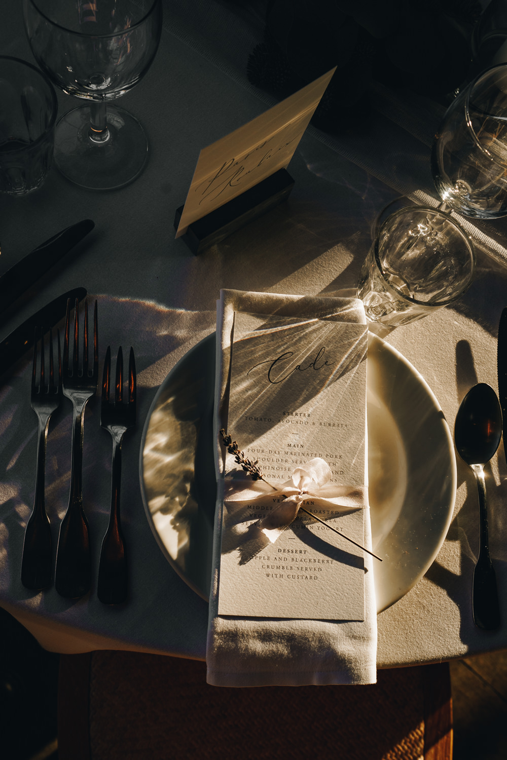 Place Setting Menu Gloucestershire Barn Wedding Winnington & Coe