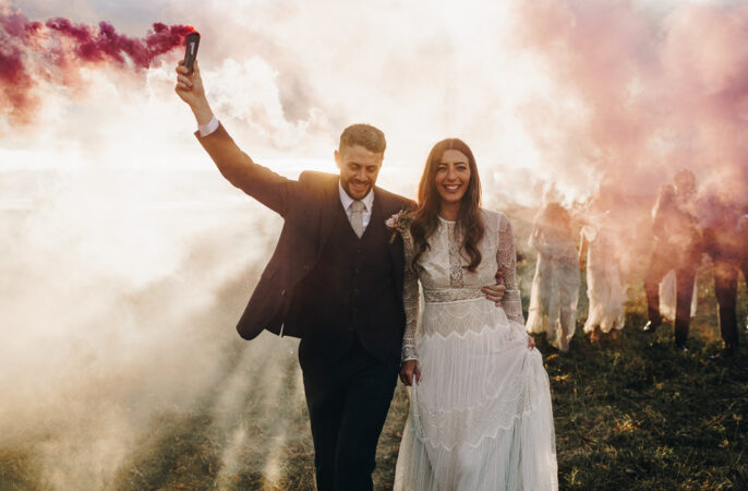 Gloucestershire Barn Wedding Winnington & Coe Smoke Flare