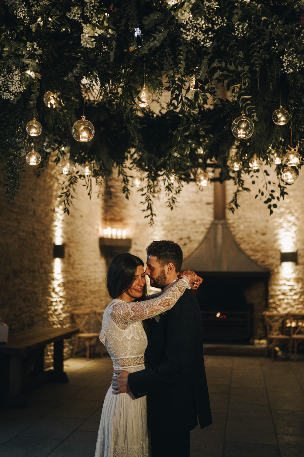 Greenery Hoop Decor Candles Gloucestershire Barn Wedding Winnington & Coe
