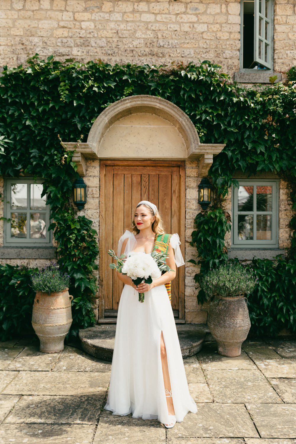 Dress Gown Bride Bridal Skirt Split Tulle Bow Straps Heath Farm Wedding Alexandra Wallace Photography