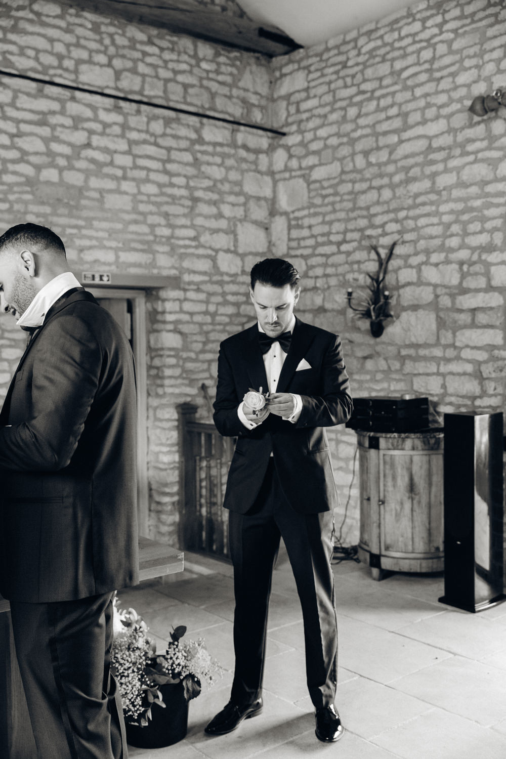 Groom Black Tuxedo Bow Tie Heath Farm Wedding Alexandra Wallace Photography
